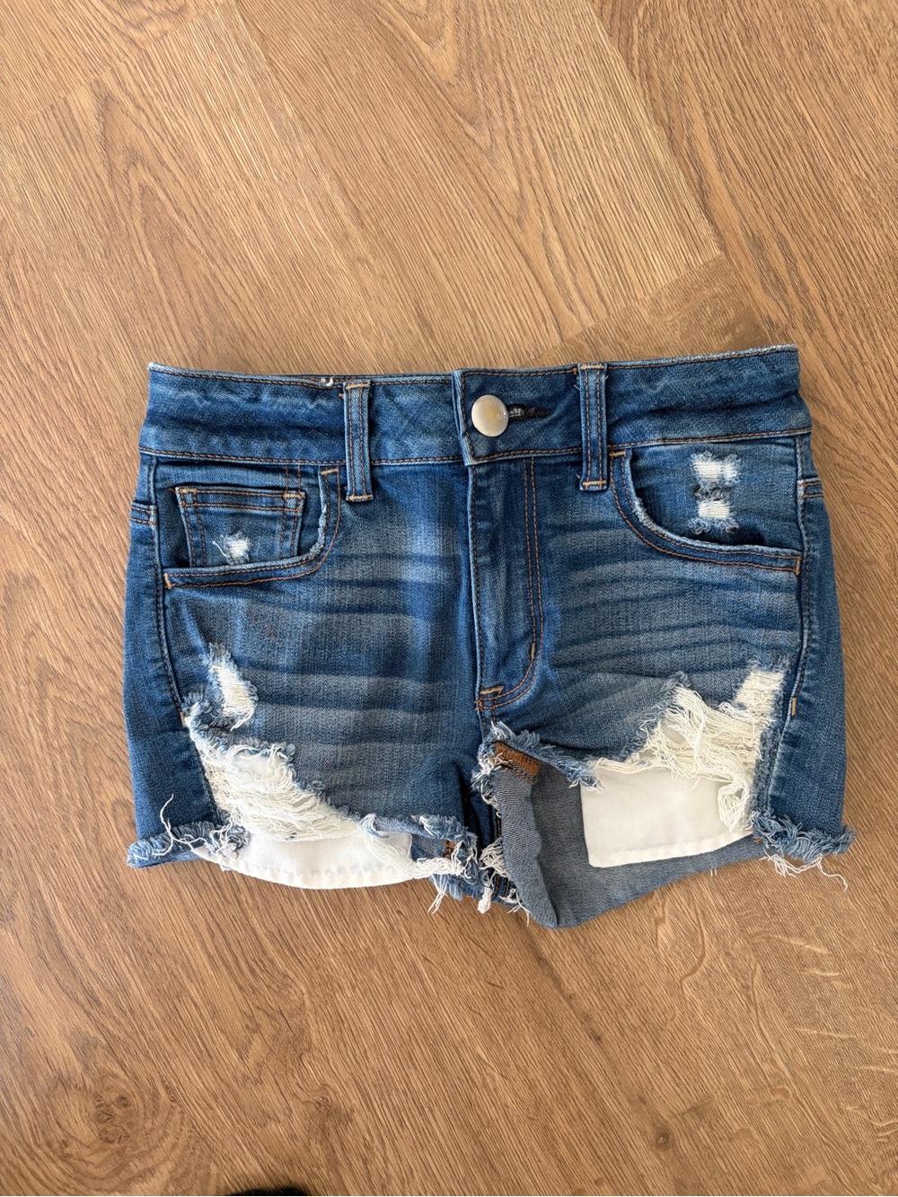 American Eagle Outfitters Distressed Dark Blue Denim Shorts